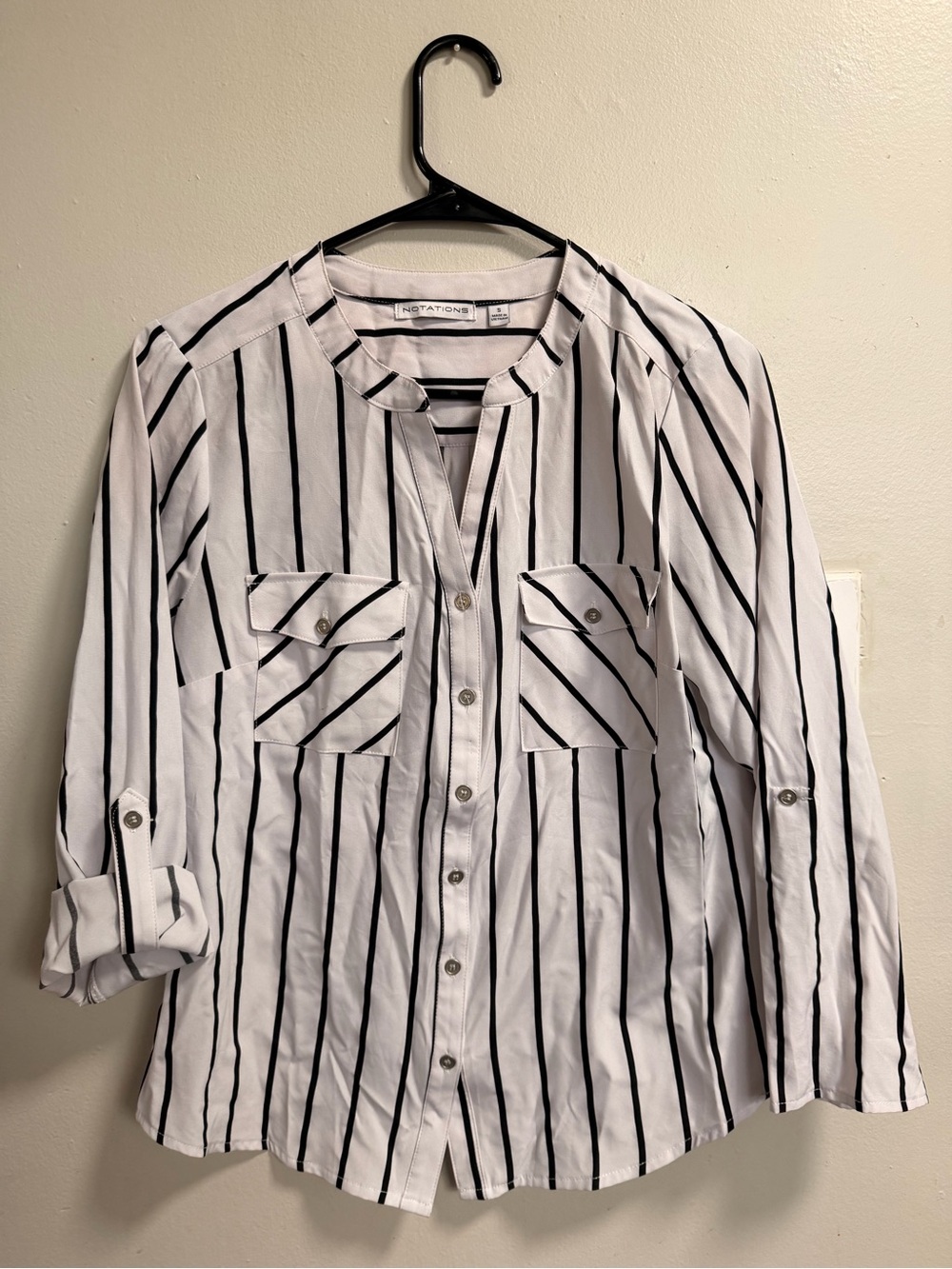 Notations Black and White Vertical Stripe Button-Front Shirt